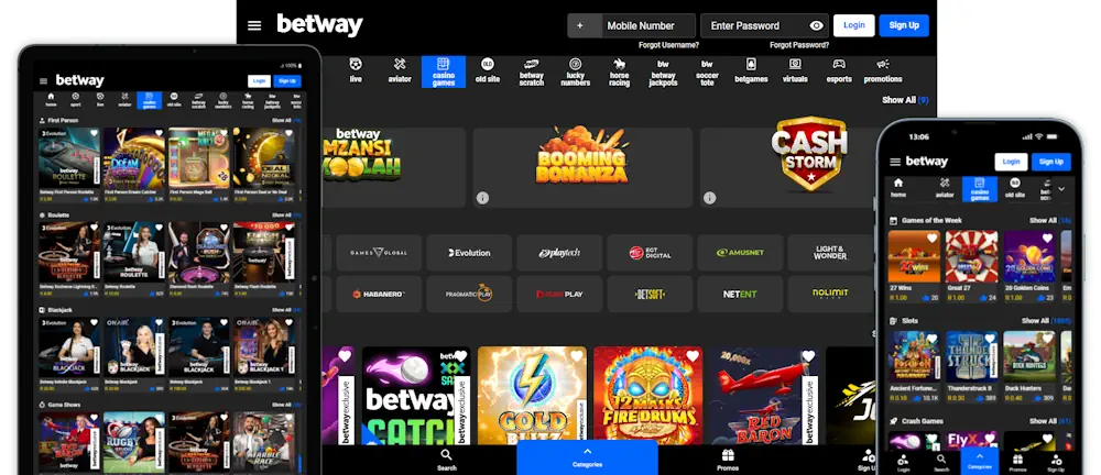 Betway Casino Desktop and Mobile View Screenshot